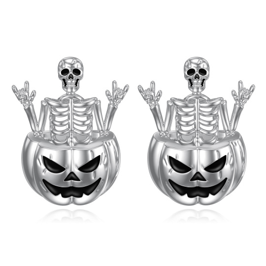 Sterling Silver Skull Stud Earrings-1