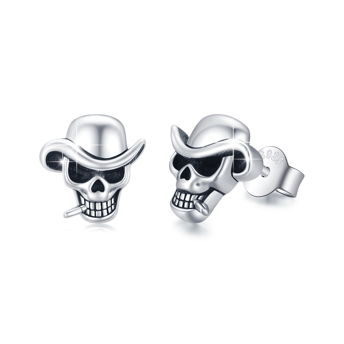 Sterling Silber Totenkopf Ohrstecker-1