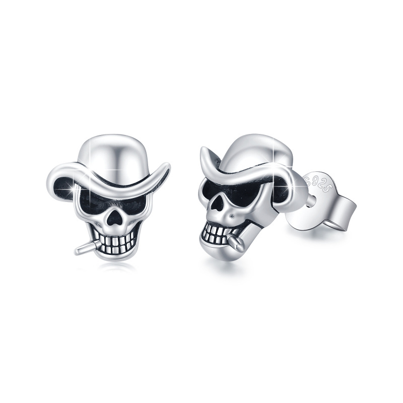 Sterling Silver Skull Stud Earrings