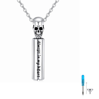 Sterling Silver Skull Urn Necklace for Ashes Engraved Always in My Heart-1