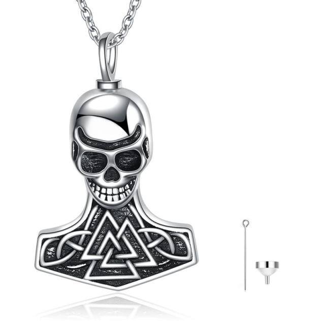 Sterling Silber Totenkopf Urne Halskette für Asche-1