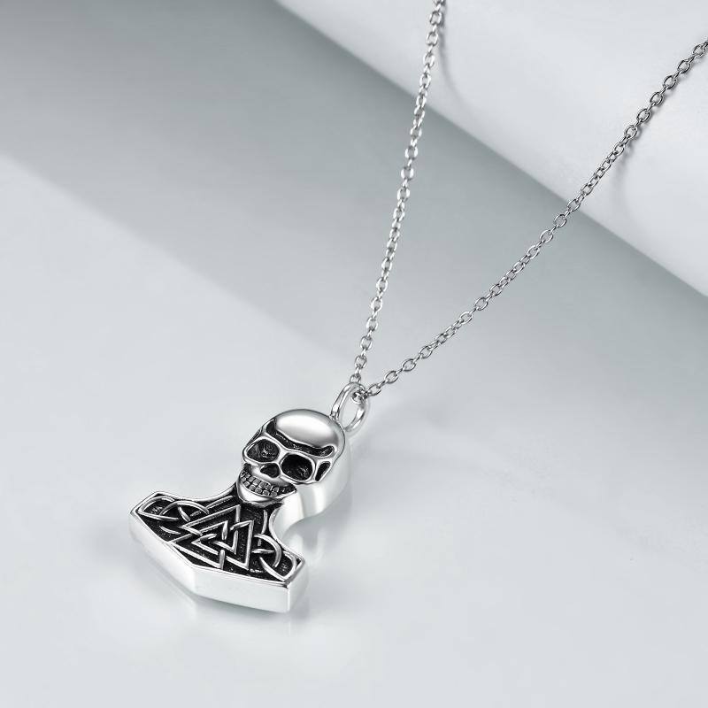 Sterling Silver Skull Urn Necklace for Ashes-3