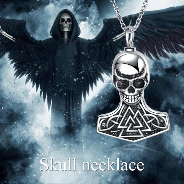 Sterling Silber Totenkopf Urne Halskette für Asche-6