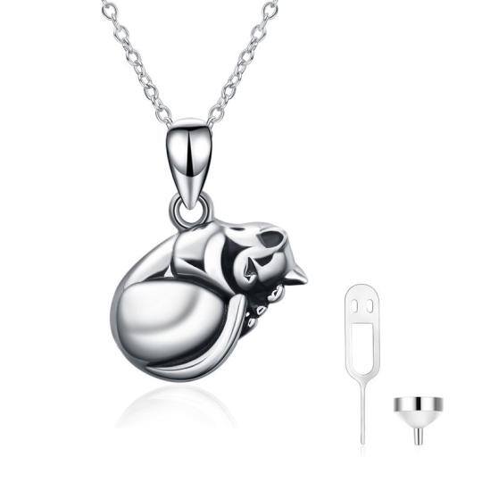 Sterling Silver Sleeping Cat Urn Necklace for Ashes