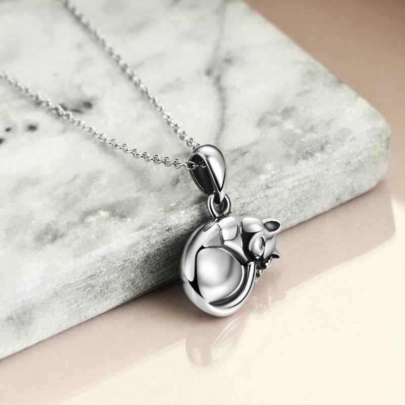 Sterling Silver Sleeping Cat Urn Necklace for Ashes-4