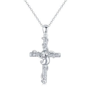 Sterling Silver Sloth & Cross Pendant Necklace-30