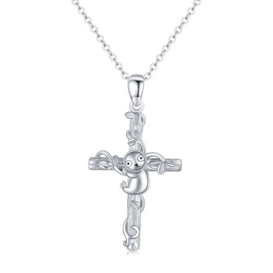 Sterling Silver Sloth & Cross Pendant Necklace