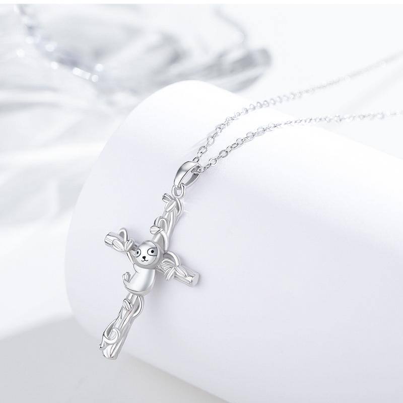 Collier en argent sterling avec pendentif paresseux et croix-3