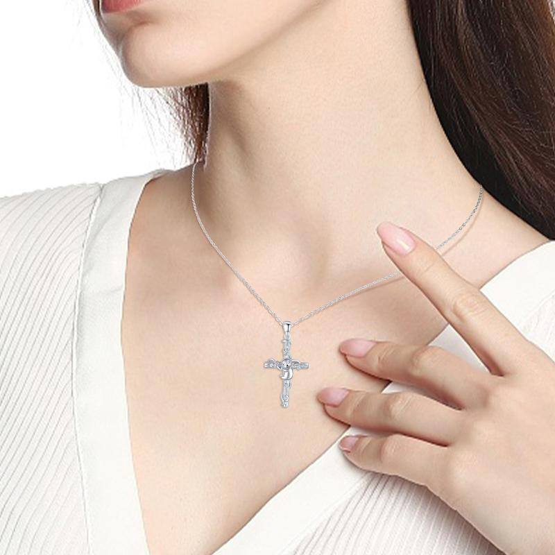 قلادة من الفضة الإسترلينية بتصميم كسلان وصليب-4