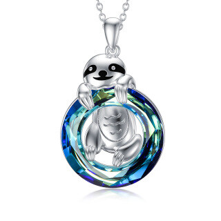 Sterling Silver Sloth Crystal Pendant Necklace-11