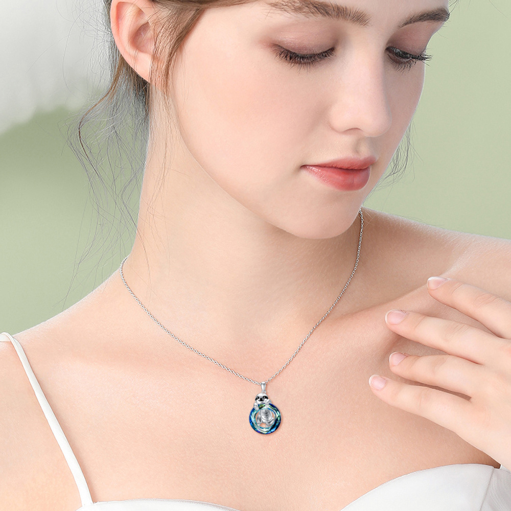 Collar de plata de ley con colgante de cristal de perezoso-2