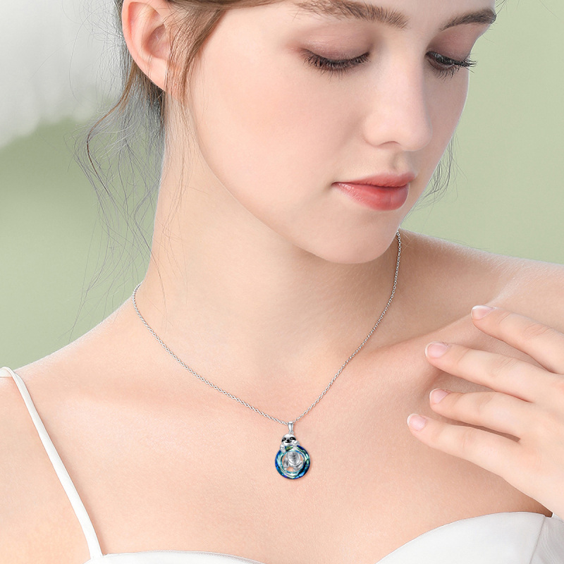 Sterling Silver Sloth Crystal Pendant Necklace-2