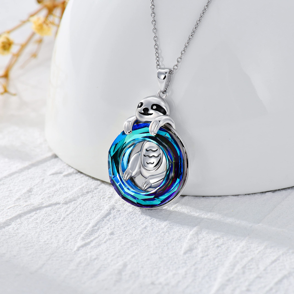 Collar de plata de ley con colgante de cristal de perezoso-4