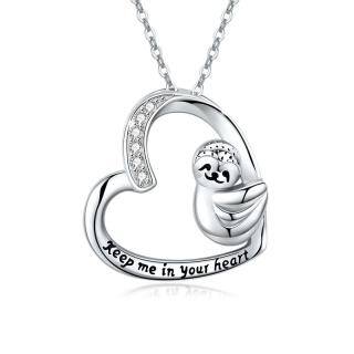 Sterling Silver Cubic Zirconia Sloth Heart Pendant Keep Me In Your Heart Necklace Keep Me In Your Heart For Women-3