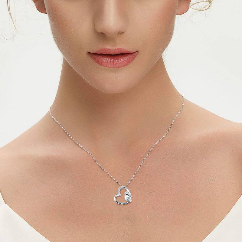 Colgante de plata de ley con circonita cúbica y corazón de perezoso, collar Keep Me In Your Heart para mujer-2