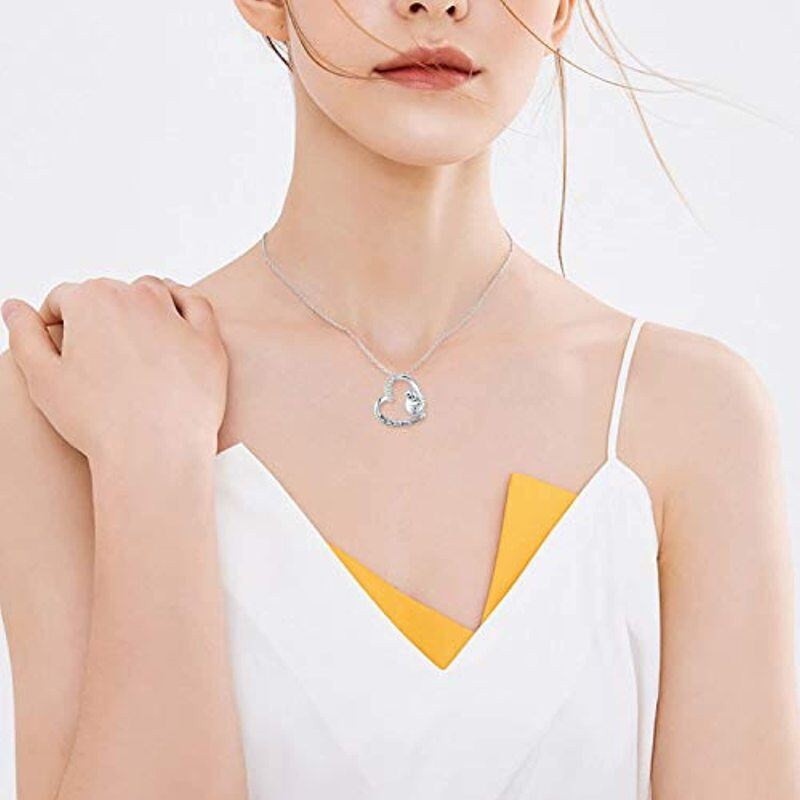 Sterling Silver Cubic Zirconia Sloth Heart Pendant Keep Me In Your Heart Necklace Keep Me In Your Heart For Women-3