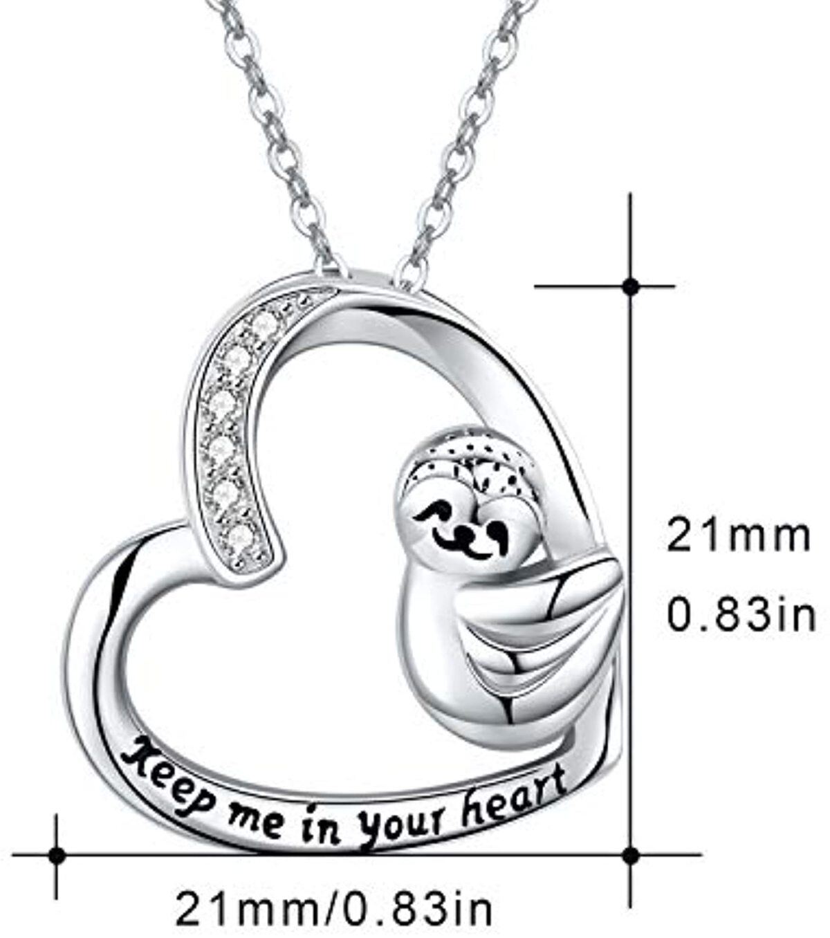 Colgante de plata de ley con circonita cúbica y corazón de perezoso, collar Keep Me In Your Heart para mujer-6