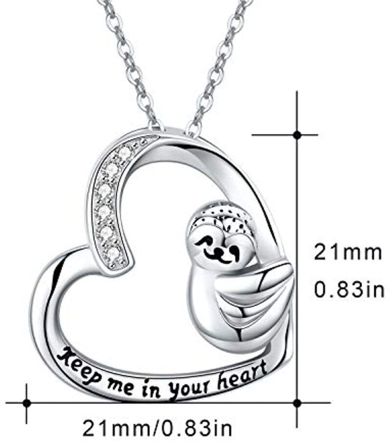 Sterling Silver Cubic Zirconia Sloth Heart Pendant Keep Me In Your Heart Necklace Keep Me In Your Heart For Women-6