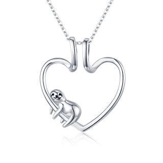 Sterling Silver Sloth & Heart Ring Holder Pendant Necklace For Women-33