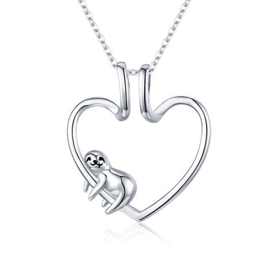 Sterling Silver Sloth & Heart & Ring Holder Pendant Necklace