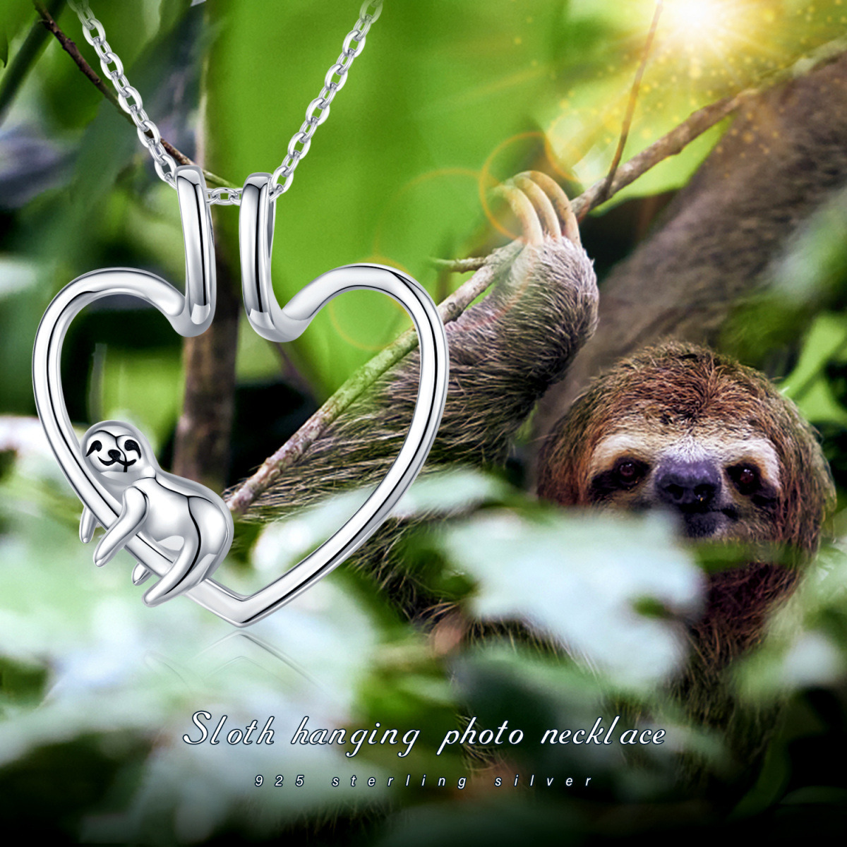 Sterling Silver Sloth & Heart Ring Holder Pendant Necklace For Women-4