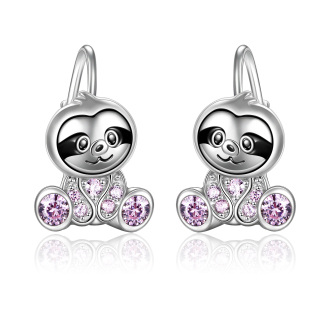 Sterling Silver Cubic Zirconia Sloth Hoop Earrings-4