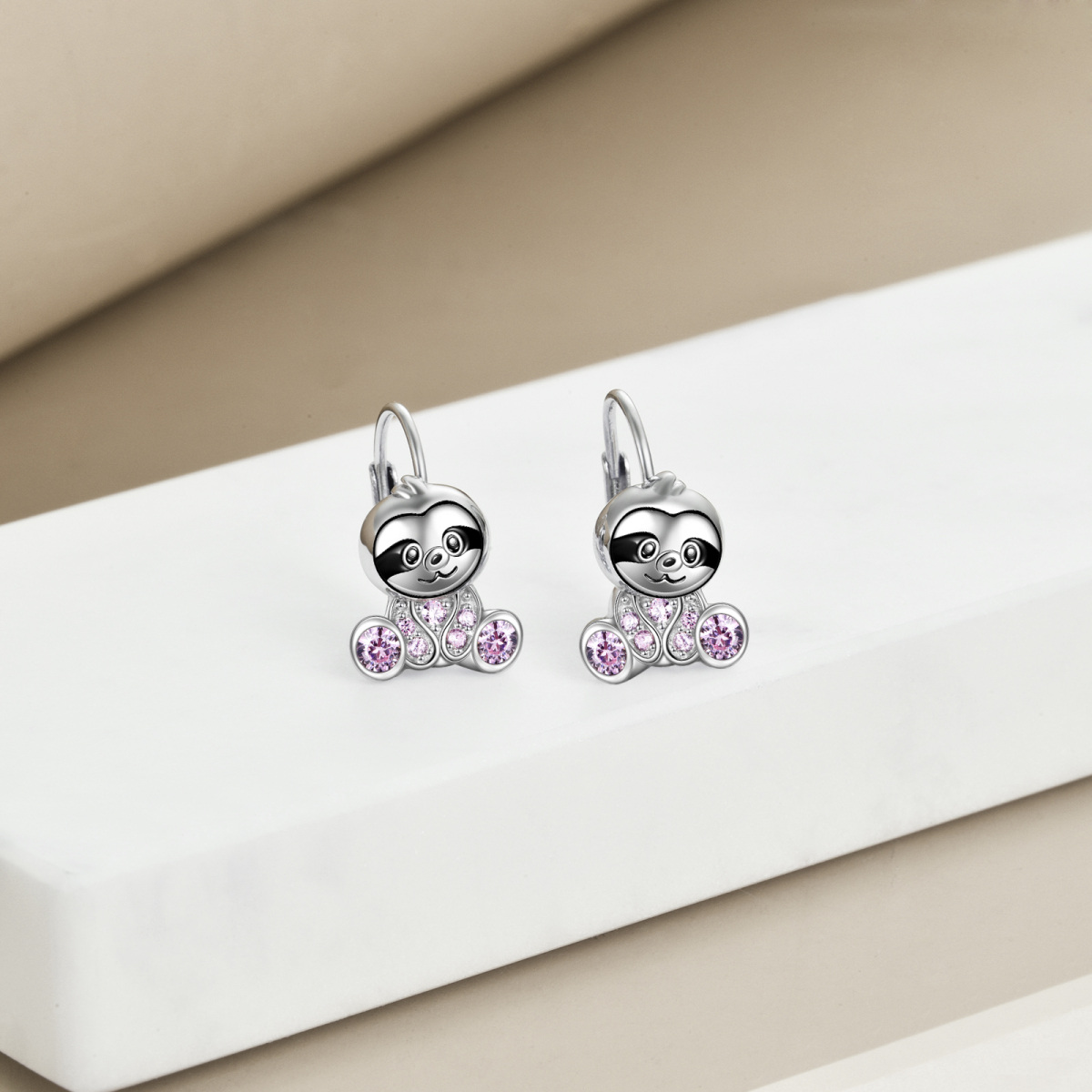 Boucles d'oreilles en argent sterling avec zircon cubique et paresseux-3