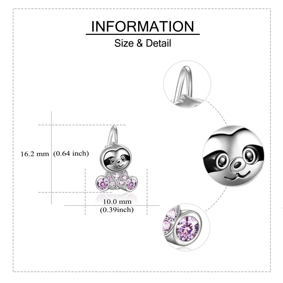 Boucles d'oreilles en argent sterling avec zircon cubique et paresseux-5