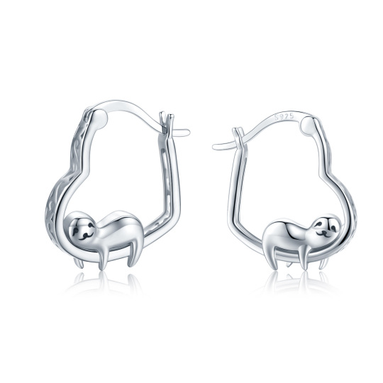 Orecchini a cerchio Huggie di bradipo in argento sterling