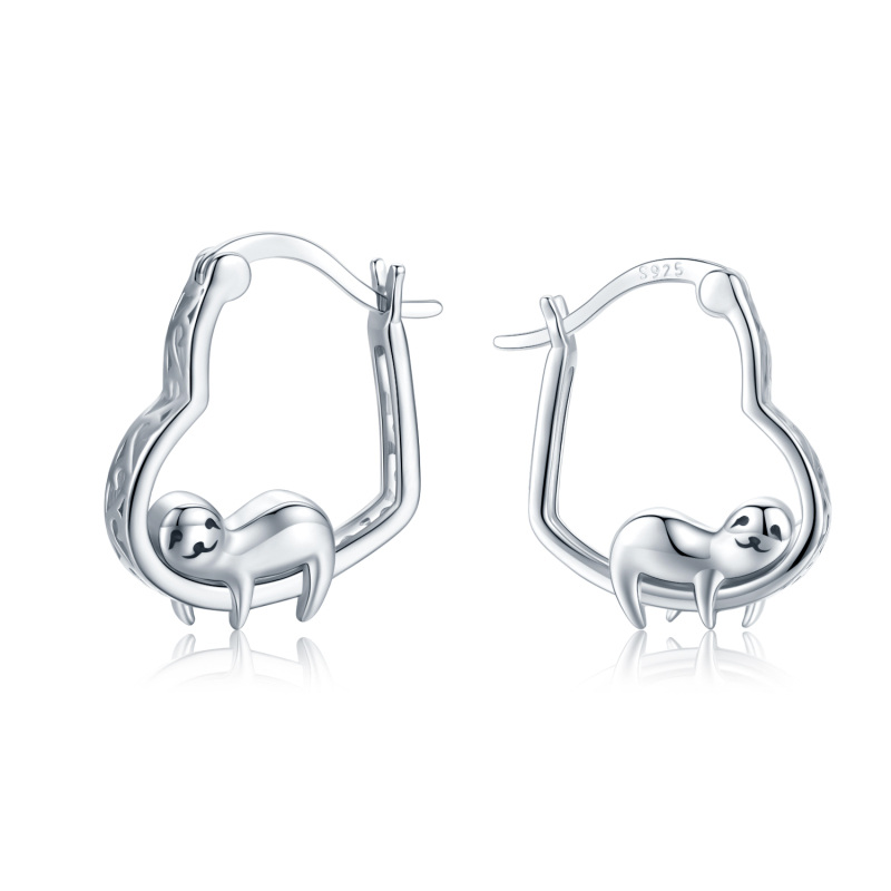 Sterling Silver Sloth Hoop Earrings