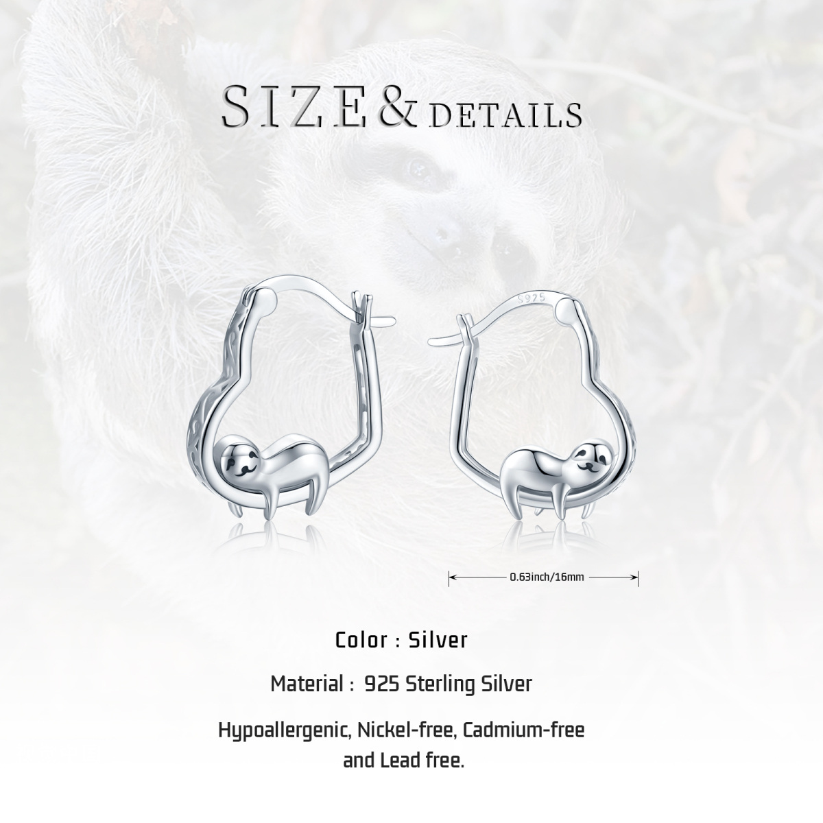 Sterling Silver Sloth Hoop Earrings-4