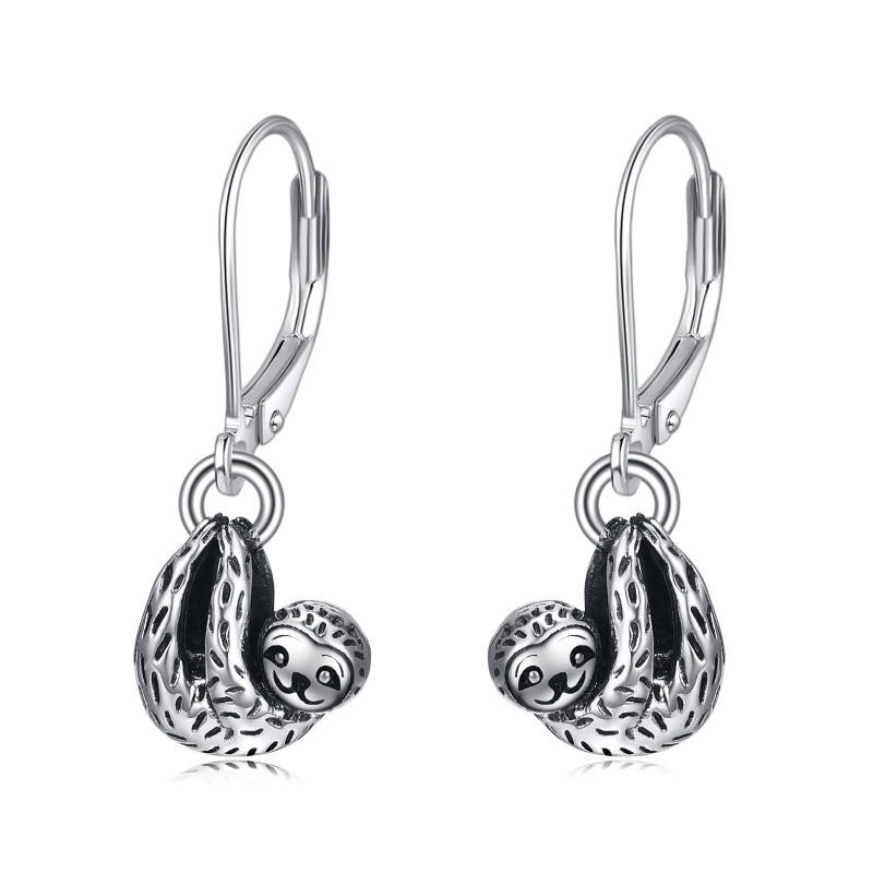 Pendientes de plata de ley Sloth Lever-back-1