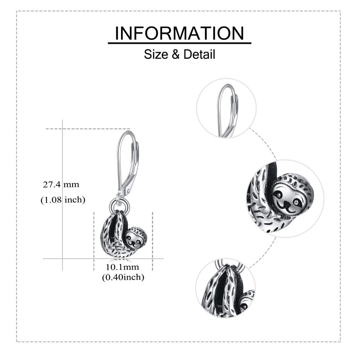 Pendientes de plata de ley Sloth Lever-back-5