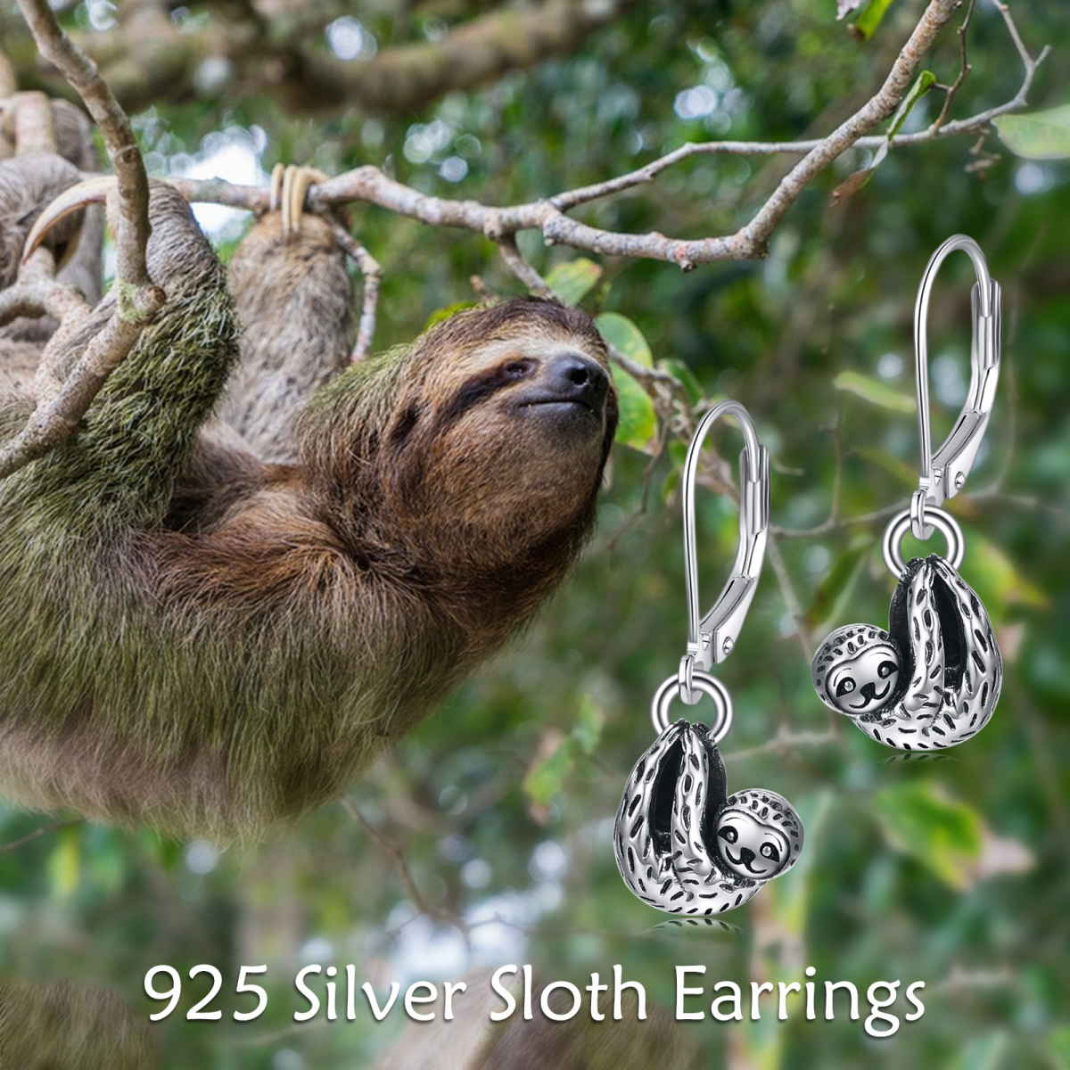 Pendientes de plata de ley Sloth Lever-back-6