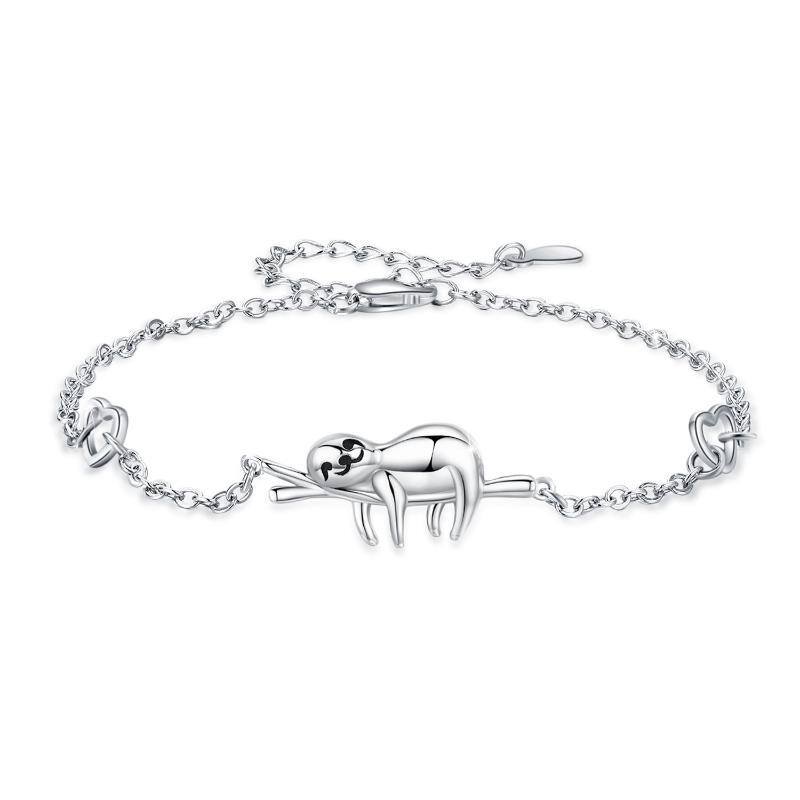 Sterling Silver Sloth On Branch Heart Charm Bracelet-1