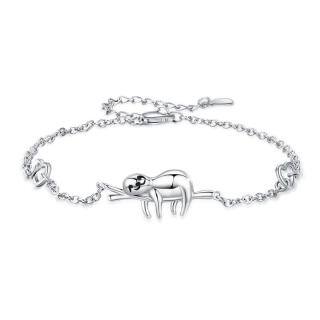 Sterling Silver Sloth On Branch Heart Charm Bracelet-20