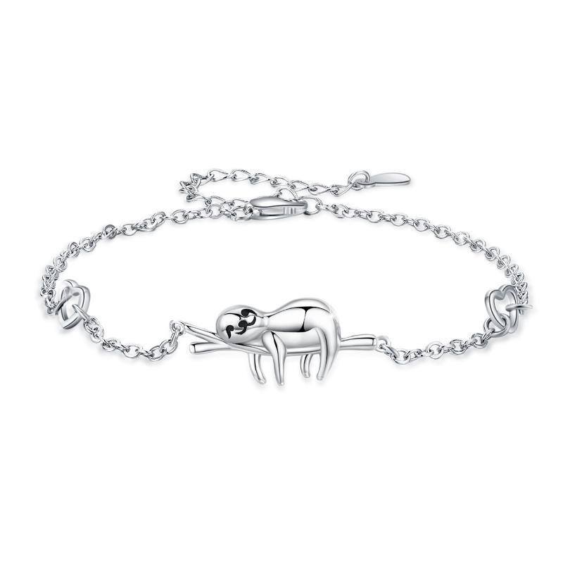 Pulseira de prata esterlina com pingente de coração de preguiça no ramo-3