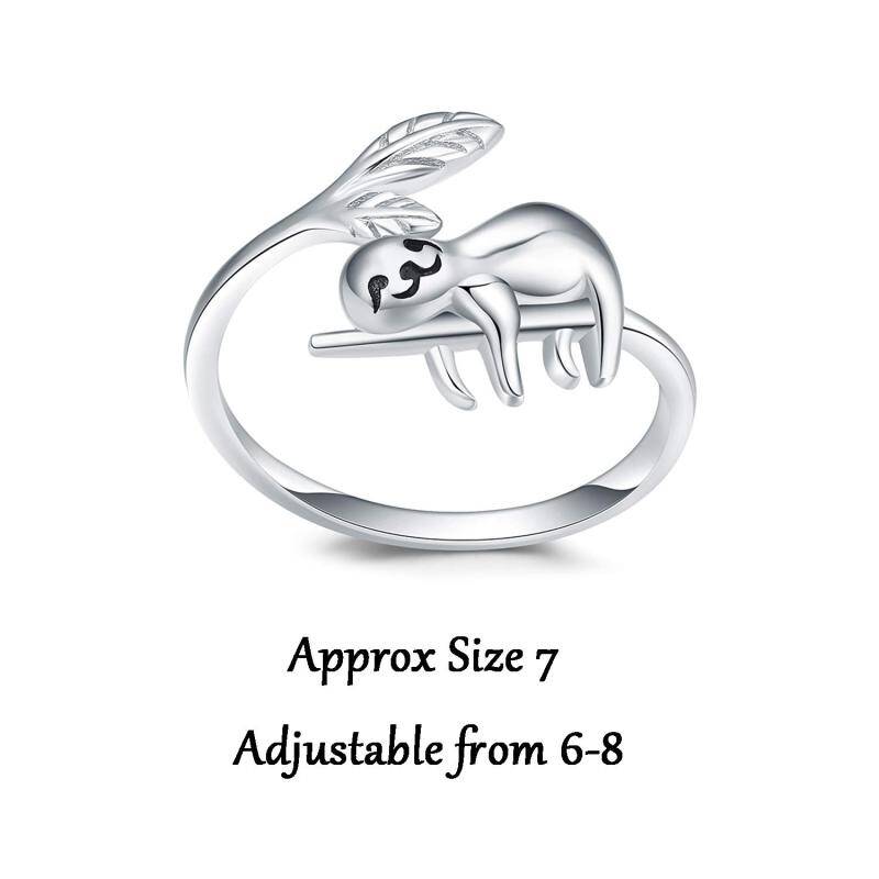 Anillo abierto de plata de ley Sloth-4