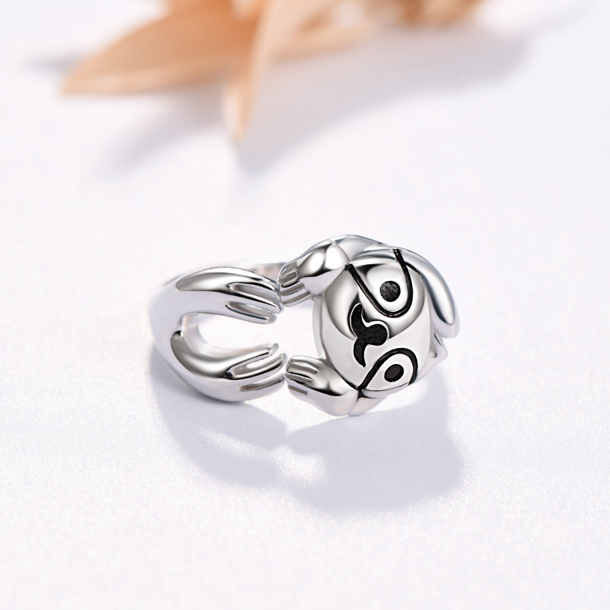 Anello aperto con bradipo in argento sterling-5