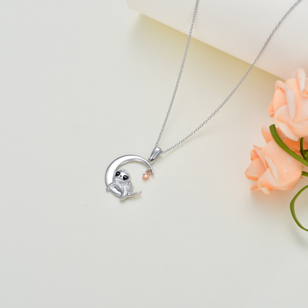 Sterling Silver Sloth Pendant Necklace-4