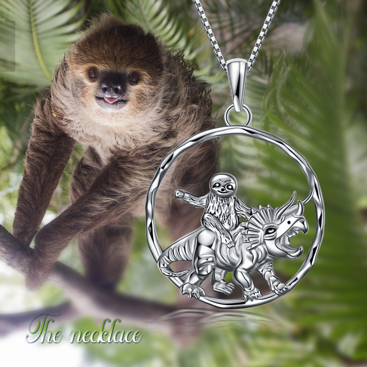 Sterling Silver Sloth Pendant Necklace-5