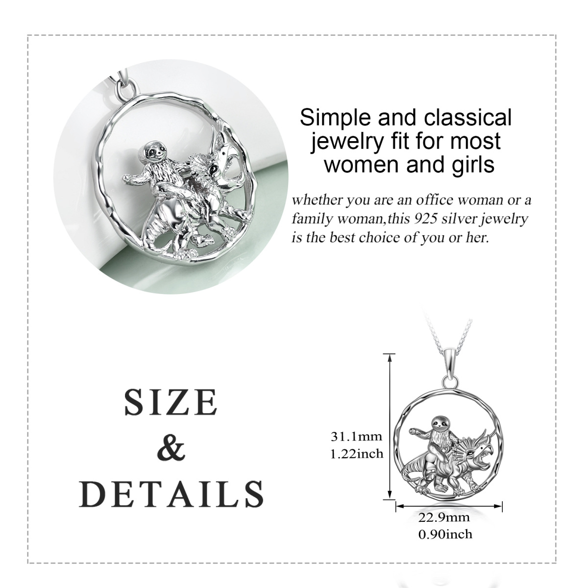 Sterling Silver Sloth Pendant Necklace-6