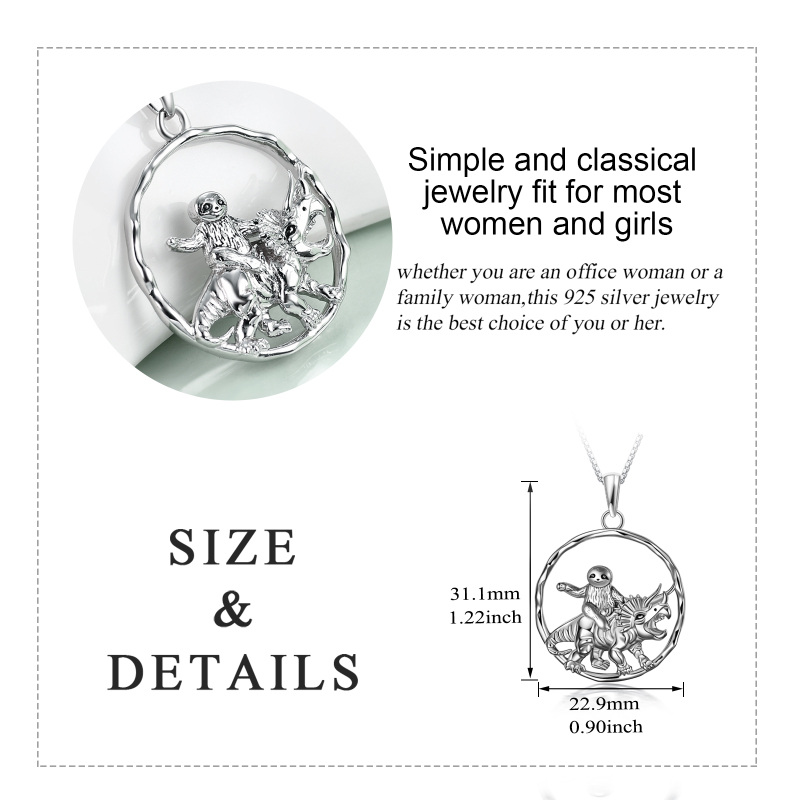Sterling Silver Sloth Pendant Necklace-6