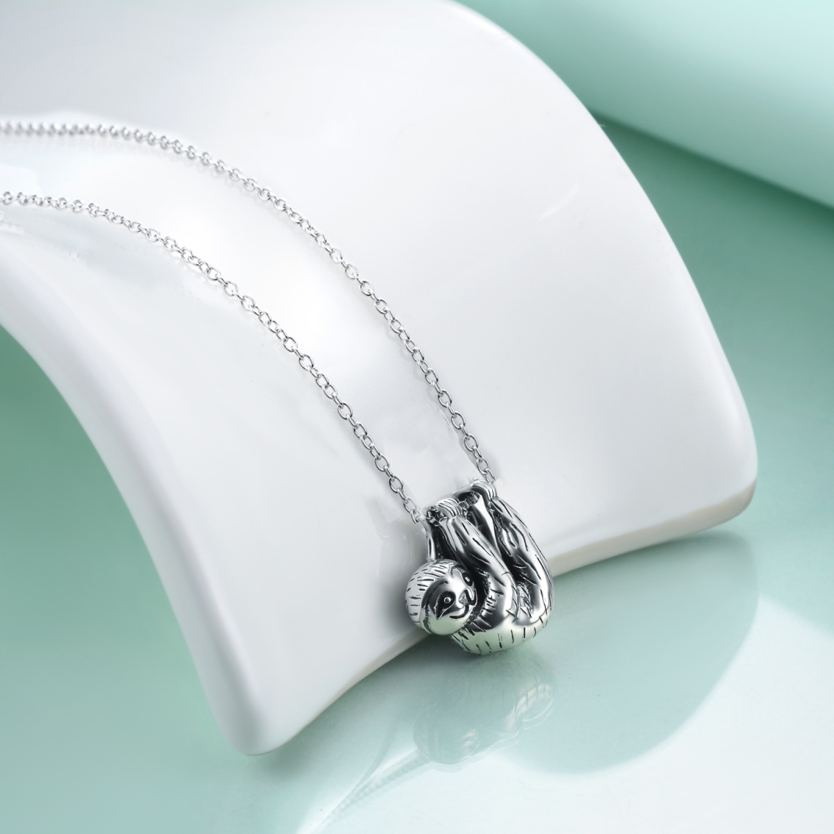 Sterling Silver Sloth Pendant Necklace-5