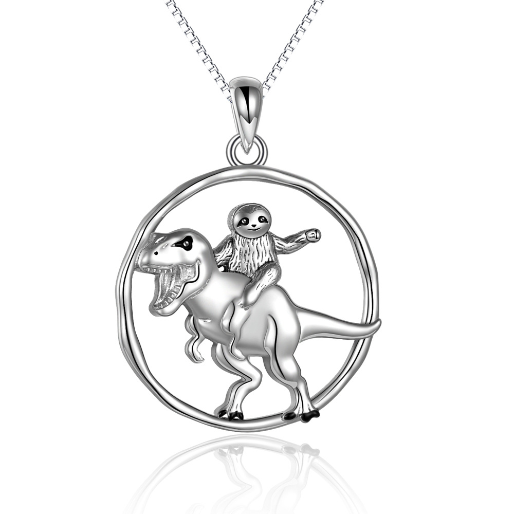 Sterling Silver Dinosaur Sloth Pendant Necklace for Women Men-1