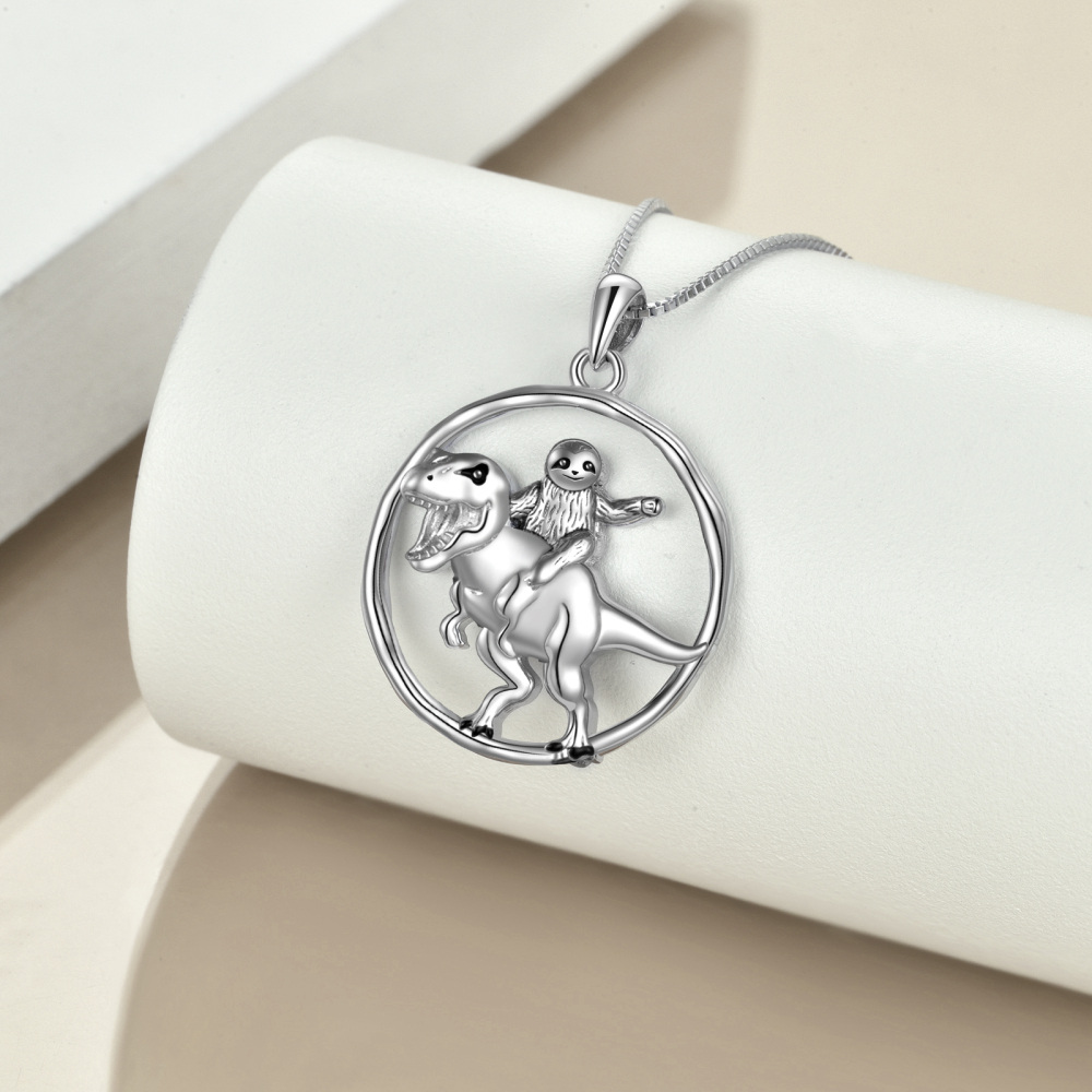 Sterling Silver Dinosaur Sloth Pendant Necklace for Women Men-3