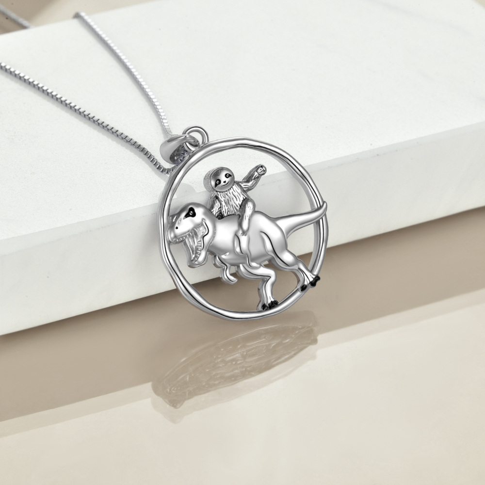 Sterling Silver Dinosaur Sloth Pendant Necklace for Women Men-4