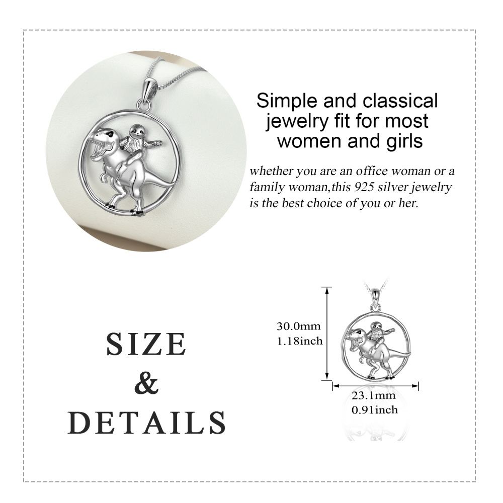 Sterling Silver Dinosaur Sloth Pendant Necklace for Women Men-5