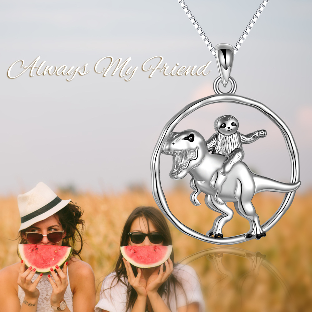 Sterling Silver Dinosaur Sloth Pendant Necklace for Women Men-6