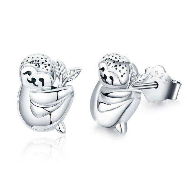 Sterling Silver Sloth Stud Earrings-1